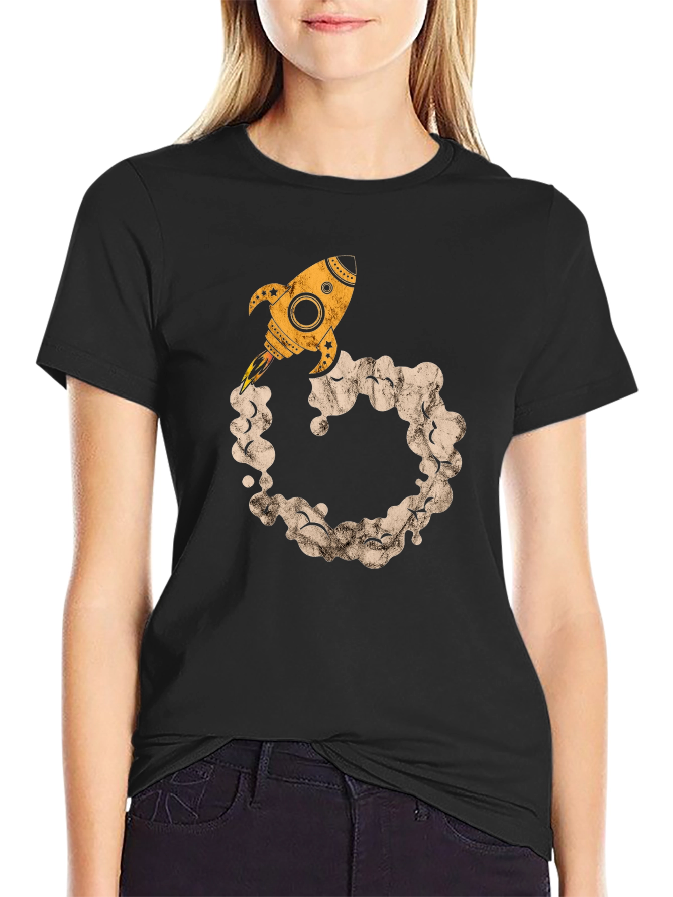 Rocket Launch Graphic Tee - Black Cotton Comfort