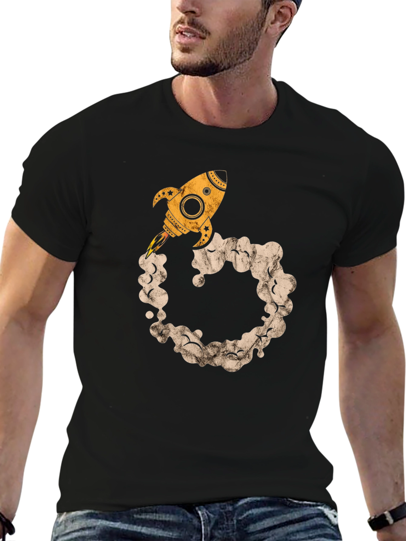 Rocket Launch Graphic Tee - Black Cotton Comfort
