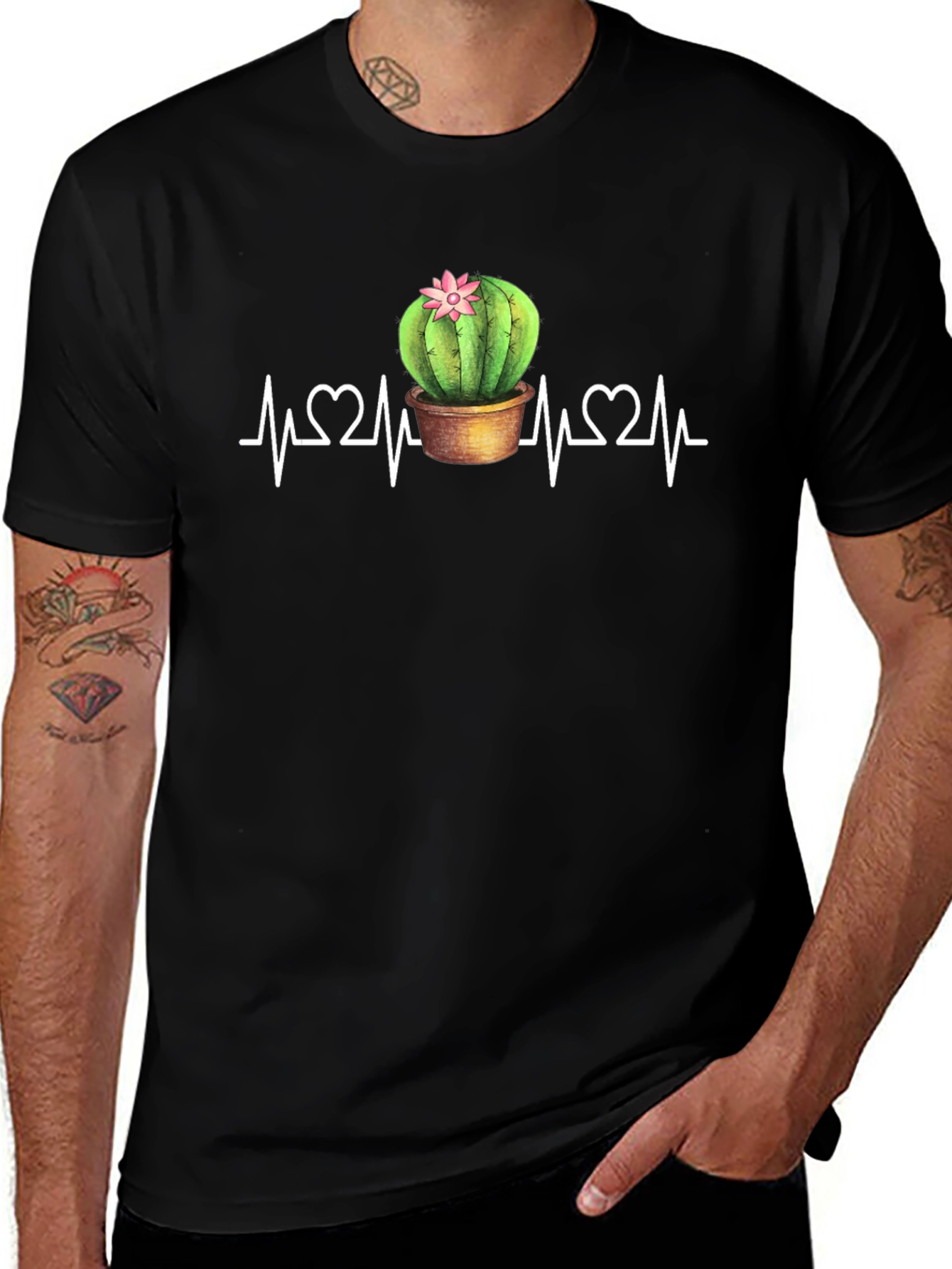 Cactus Heartbeat Graphic Tee - Black