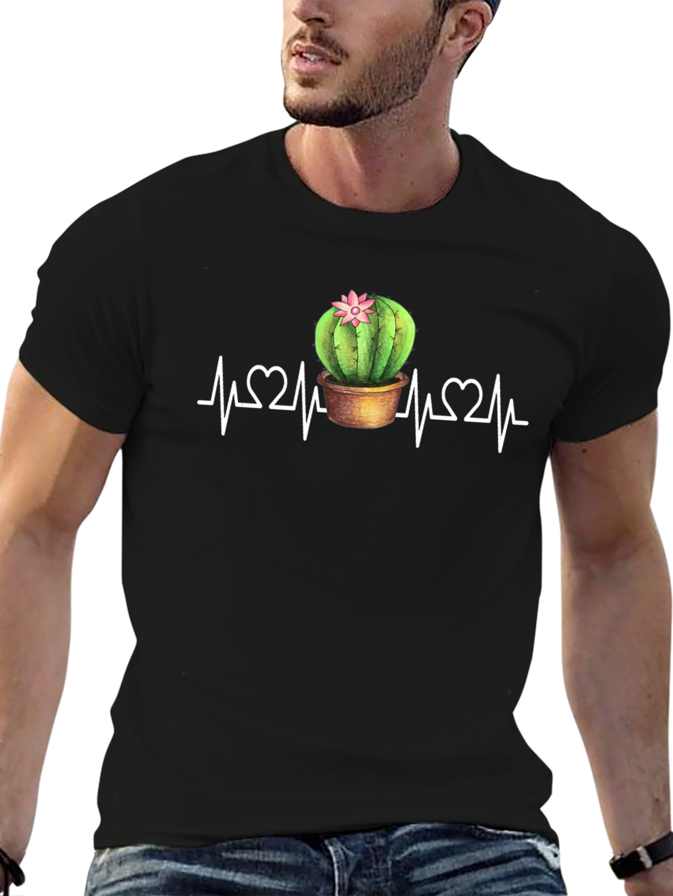 Cactus Heartbeat Graphic Tee - Black