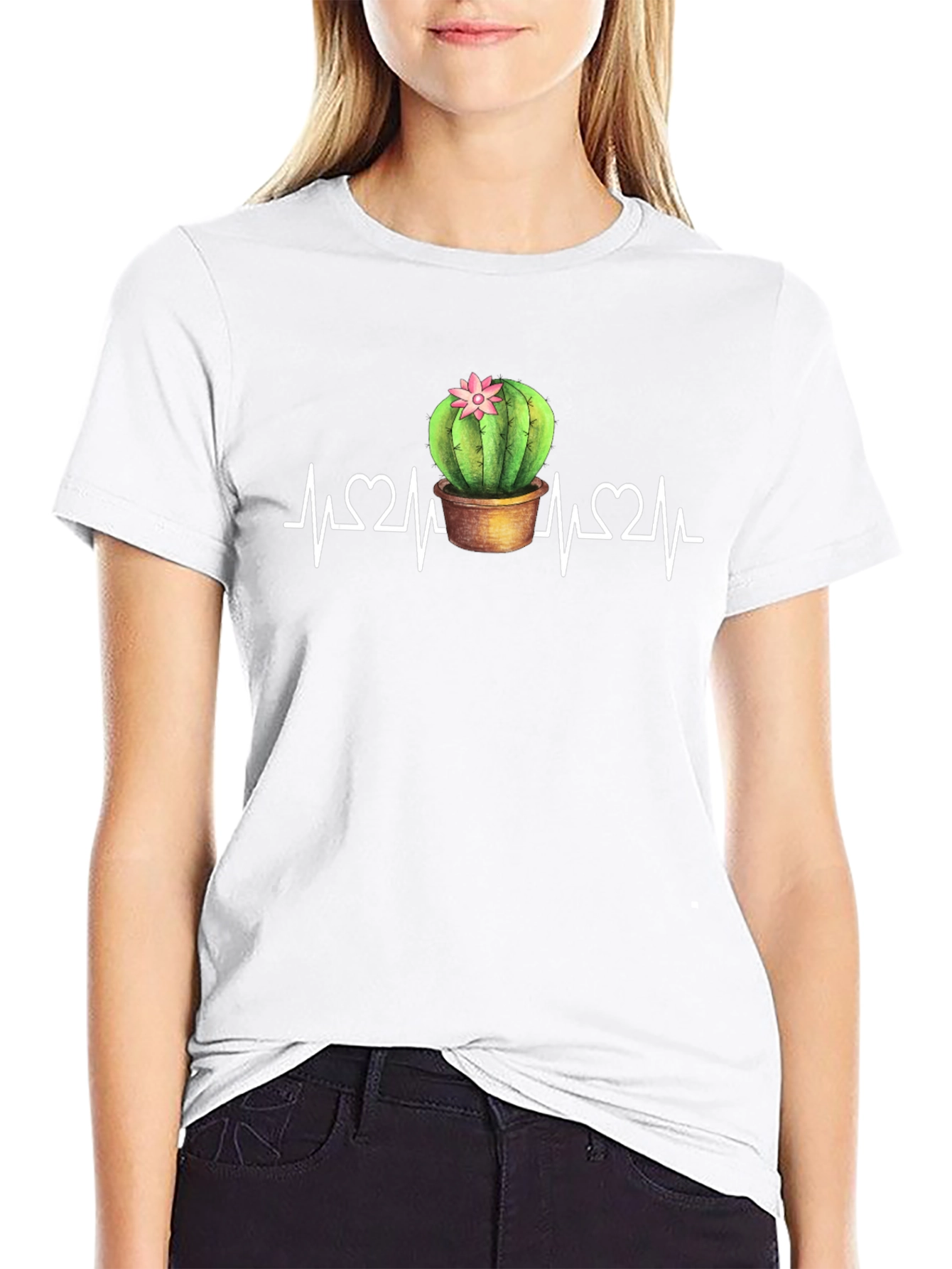 Cactus Heartbeat Graphic Tee - Black