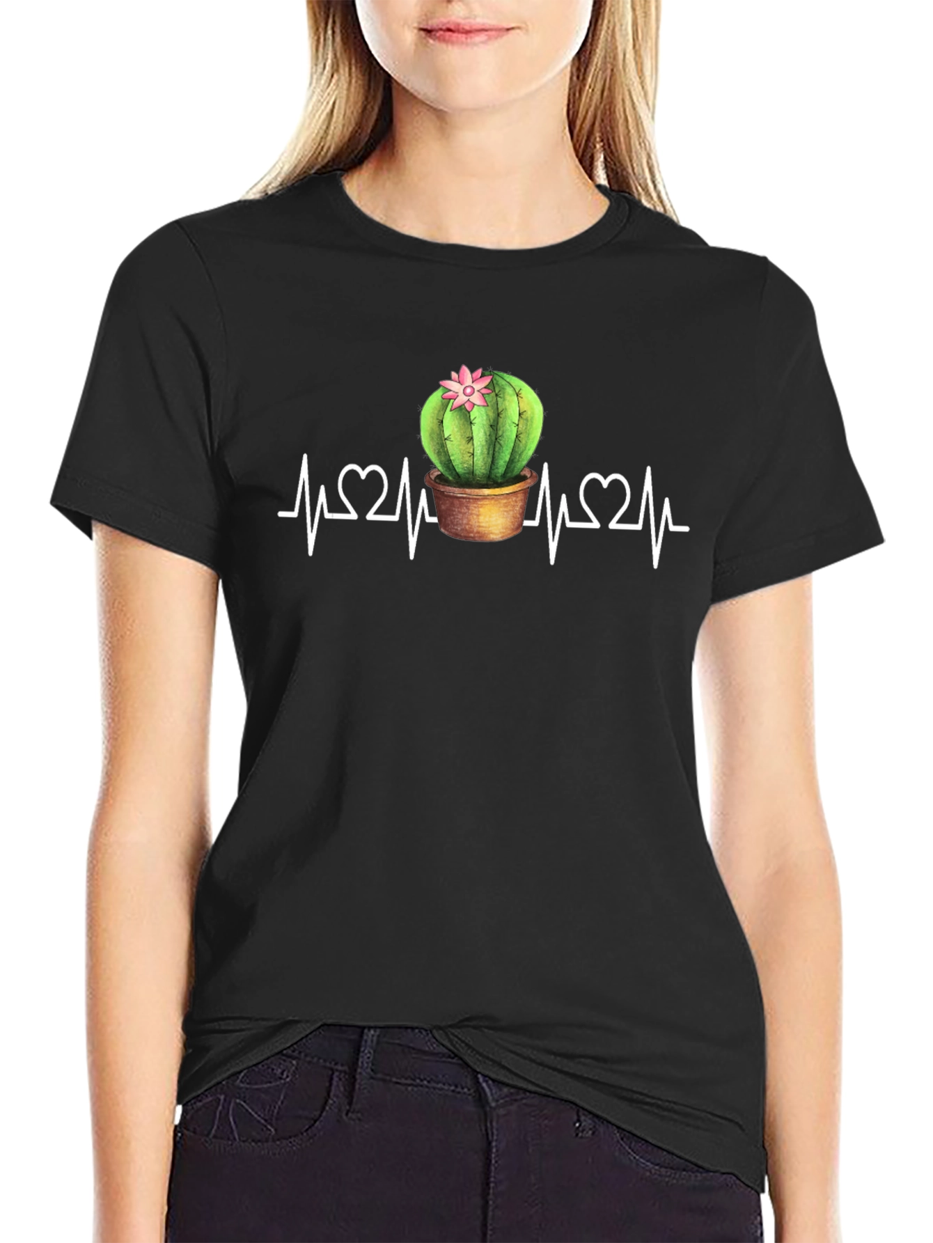 Cactus Heartbeat Graphic Tee - Black