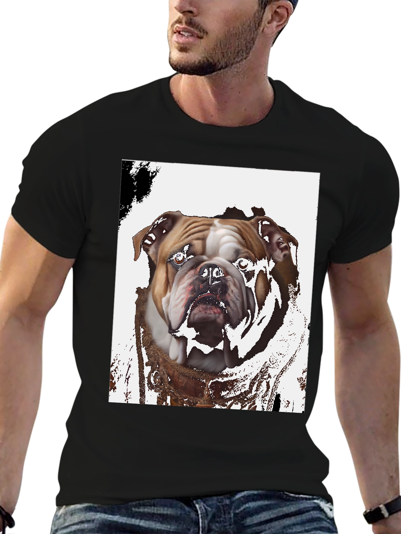 Bulldog Graphic Print Black T-Shirt