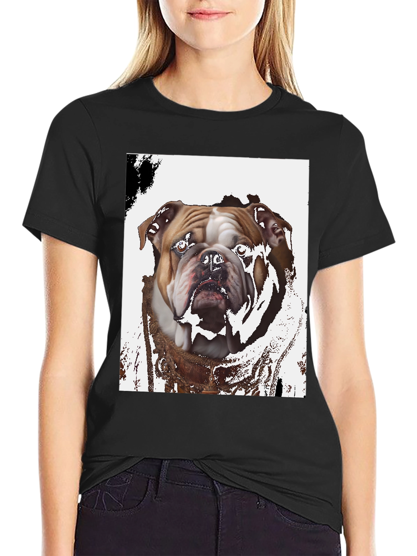 Bulldog Graphic Print Black T-Shirt