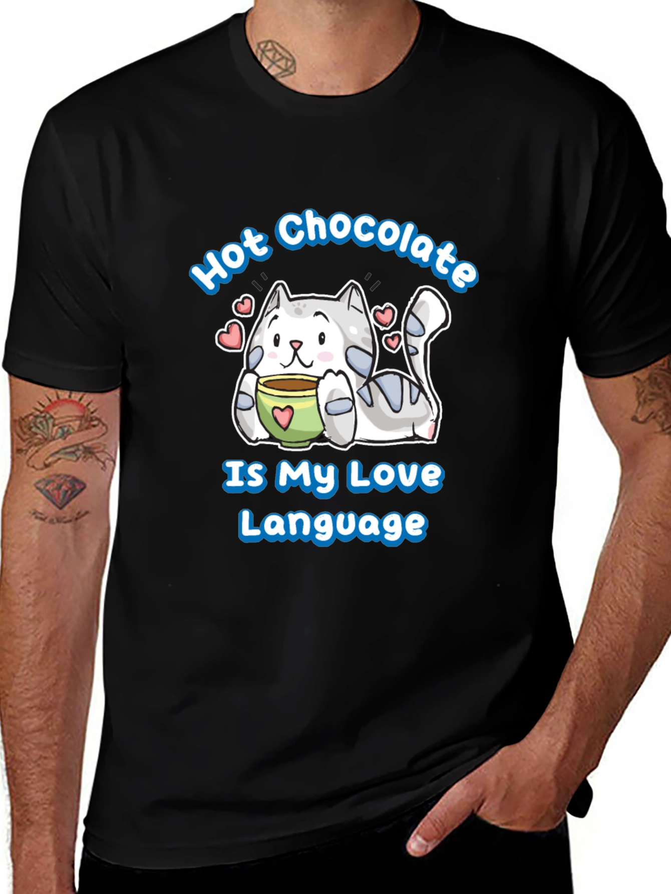 Hot Chocolate Cat Lover Black T-Shirt