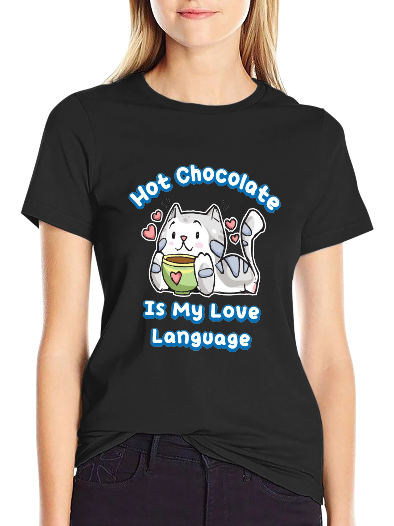 Hot Chocolate Cat Lover Black T-Shirt
