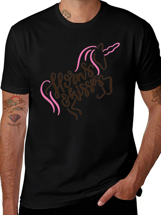 Unicorn Horns & Kisses Black T-Shirt