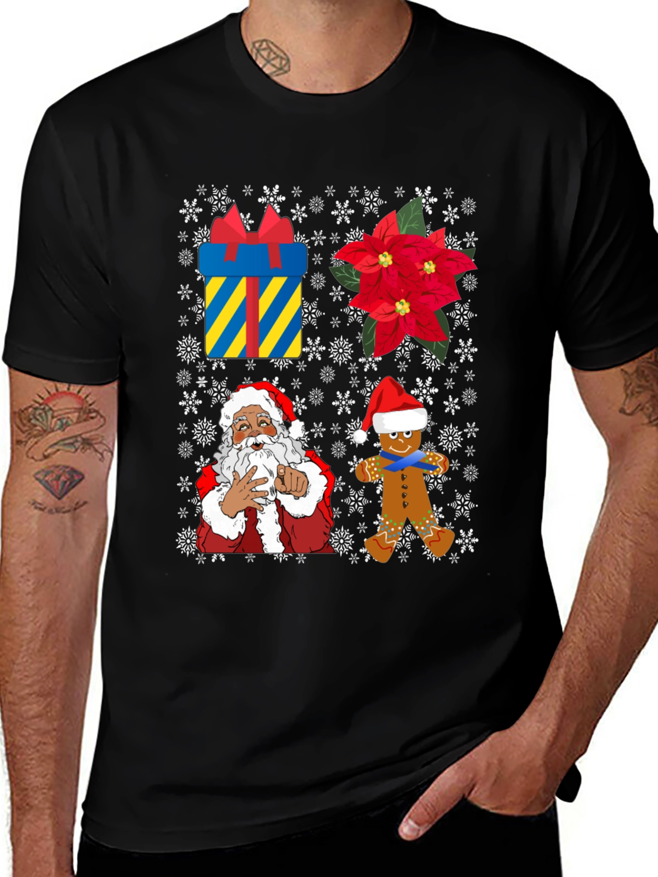 Festive Christmas T-Shirt with Santa and Gingerbread