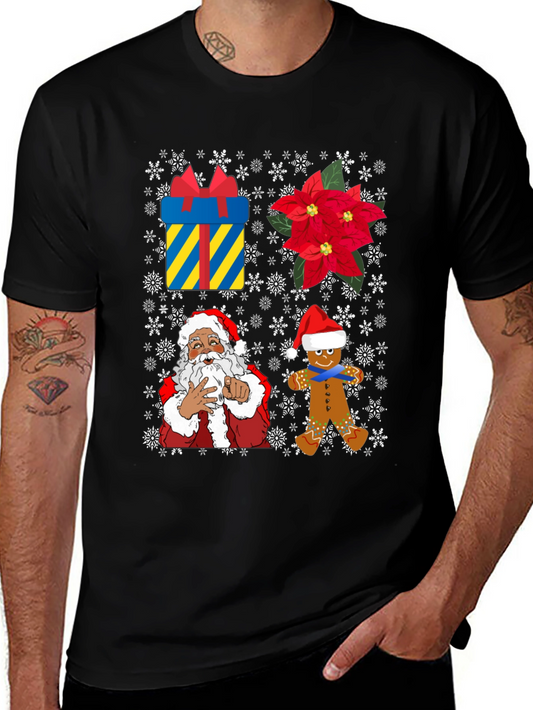 Festive Christmas T-Shirt with Santa and Gingerbread