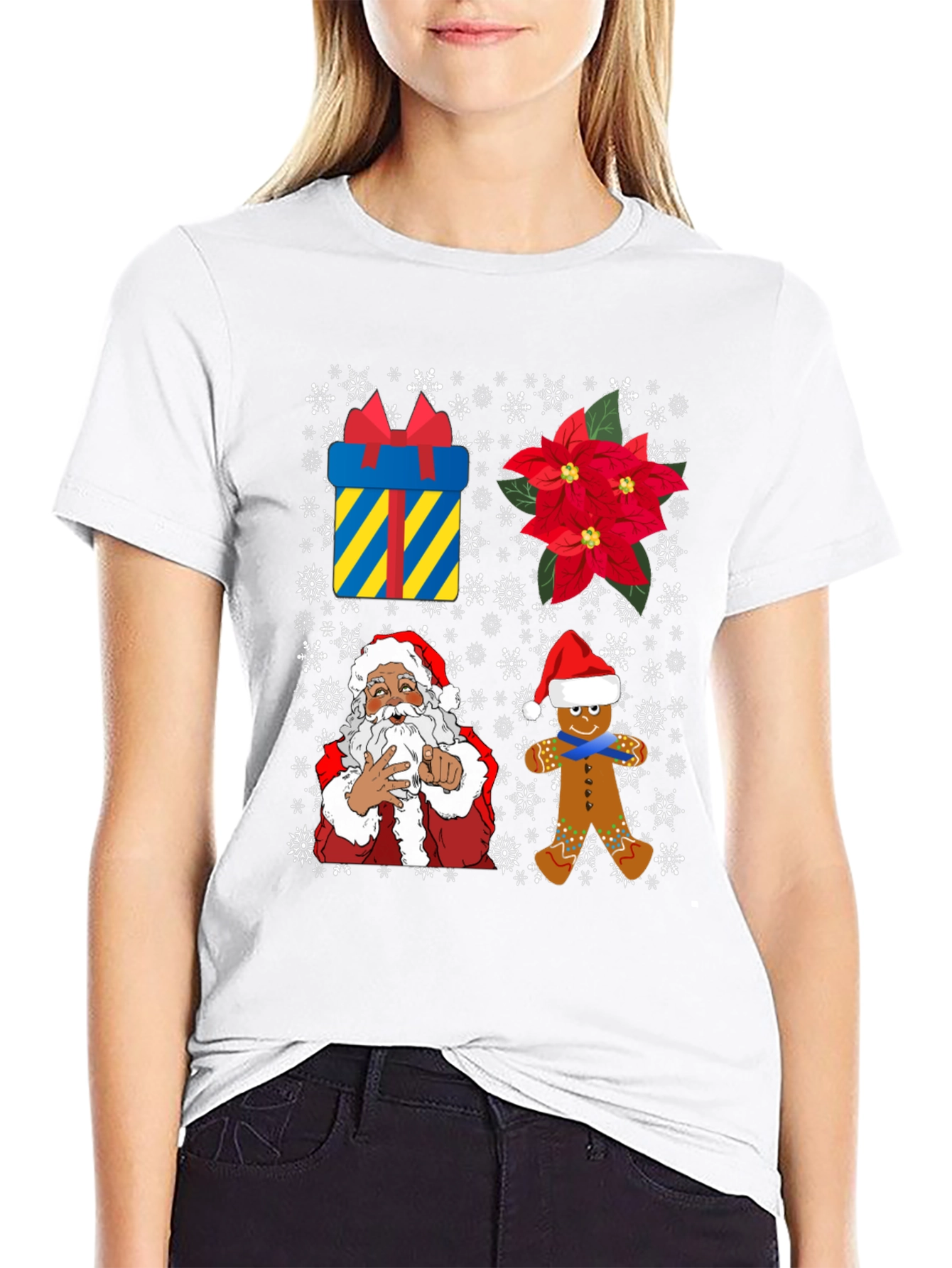 Festive Christmas T-Shirt with Santa and Gingerbread