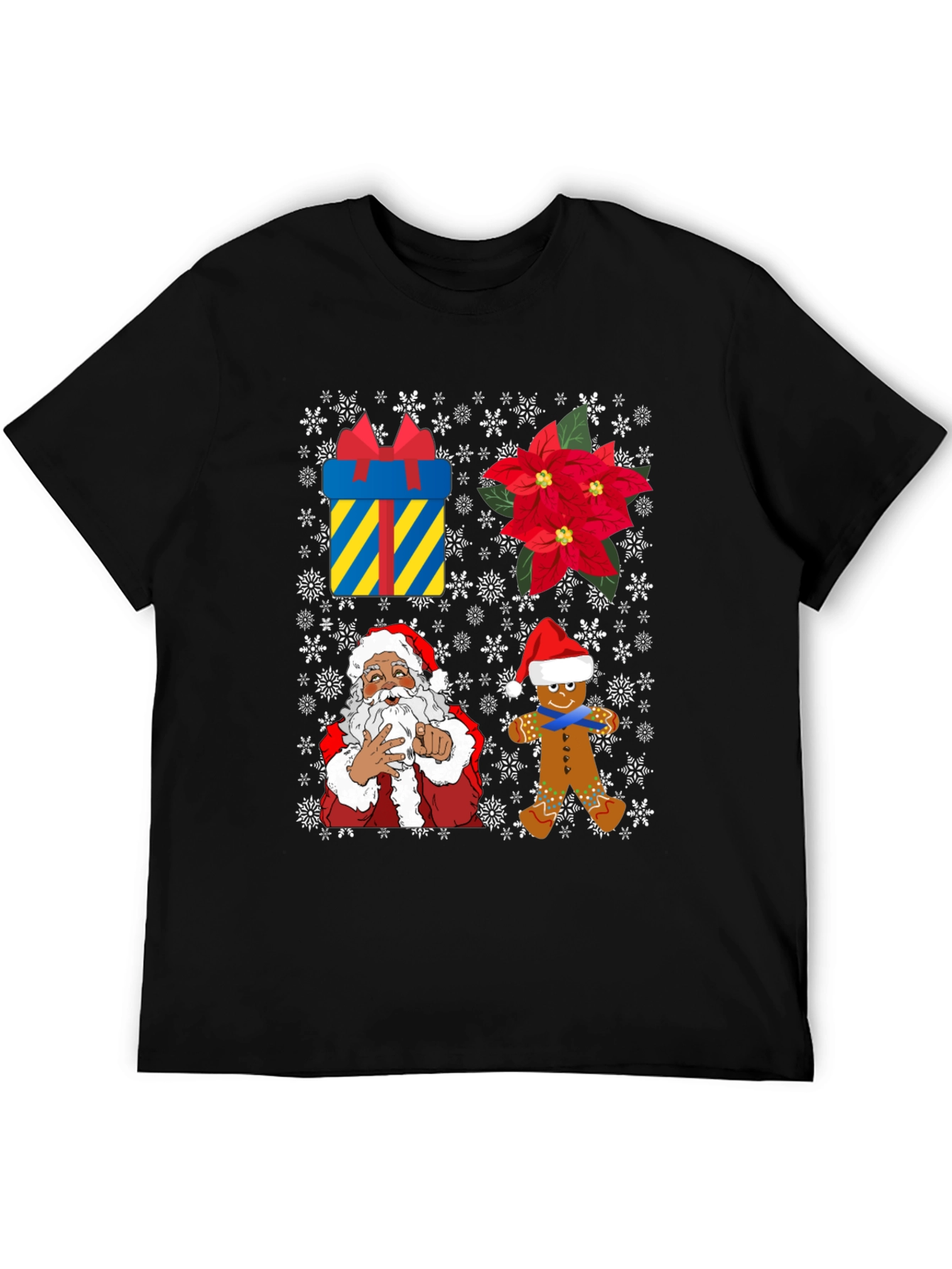 Festive Christmas T-Shirt with Santa and Gingerbread