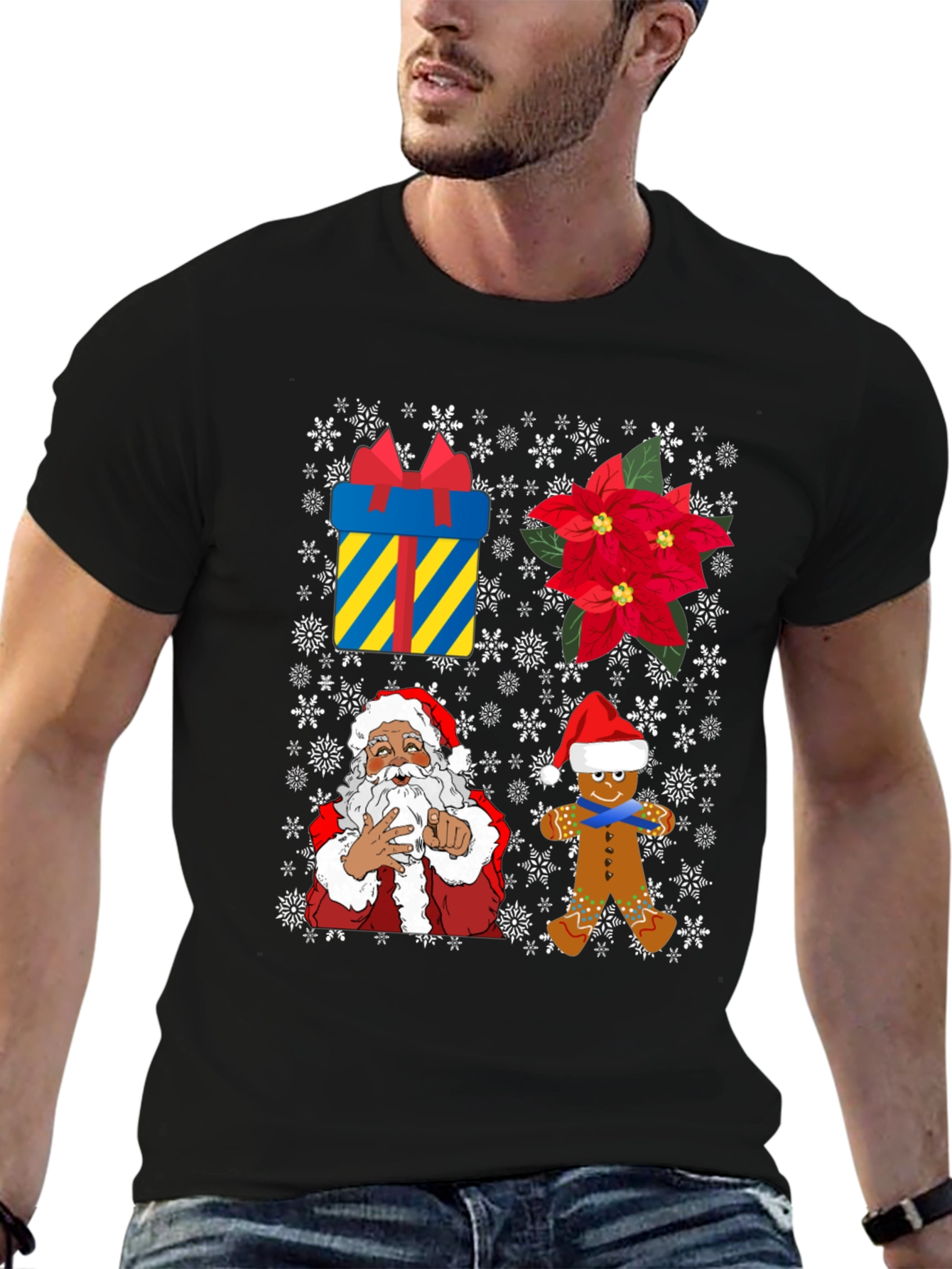 Festive Christmas T-Shirt with Santa and Gingerbread