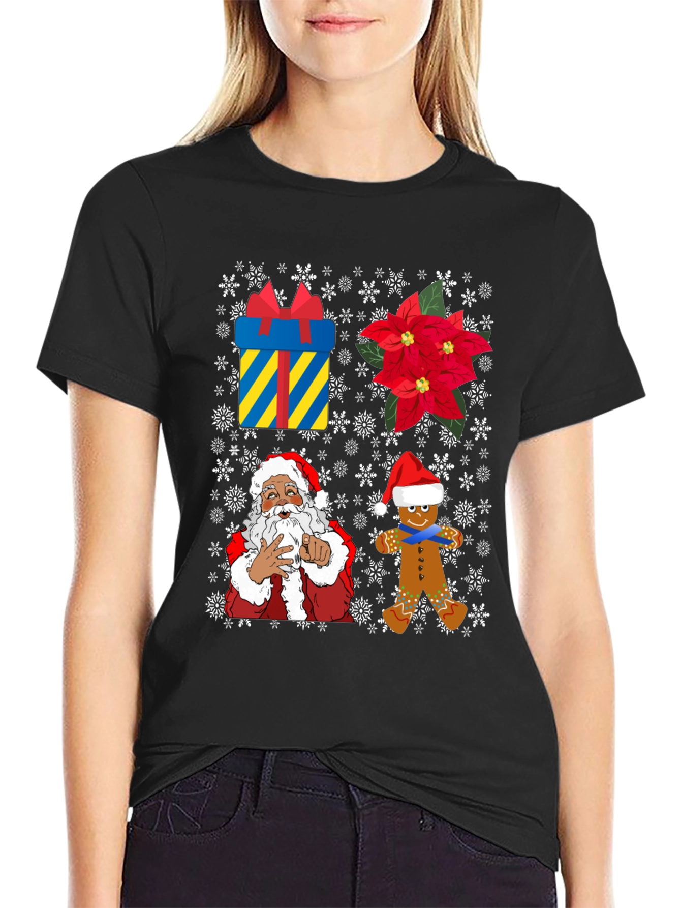Festive Christmas T-Shirt with Santa and Gingerbread