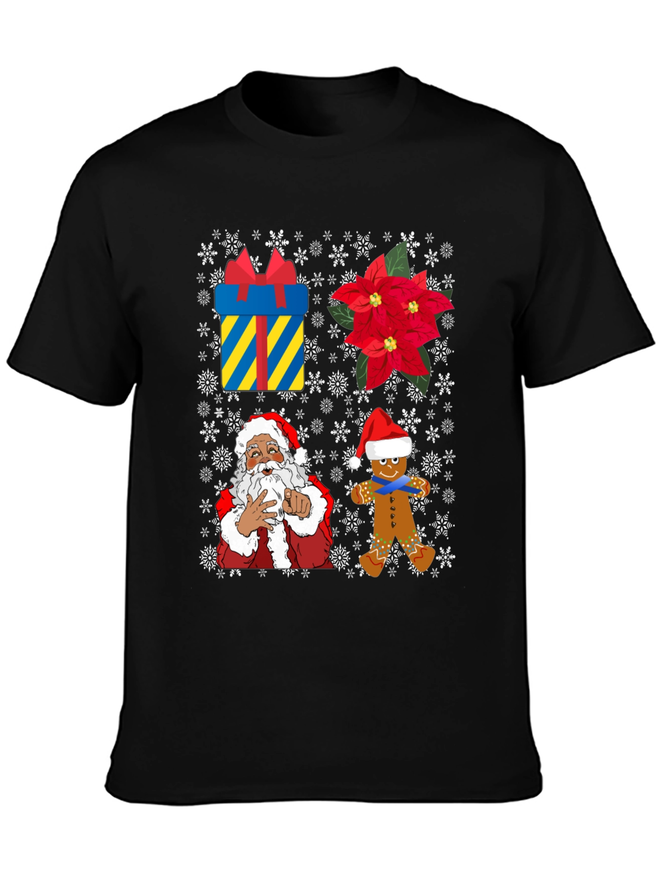 Festive Christmas T-Shirt with Santa and Gingerbread