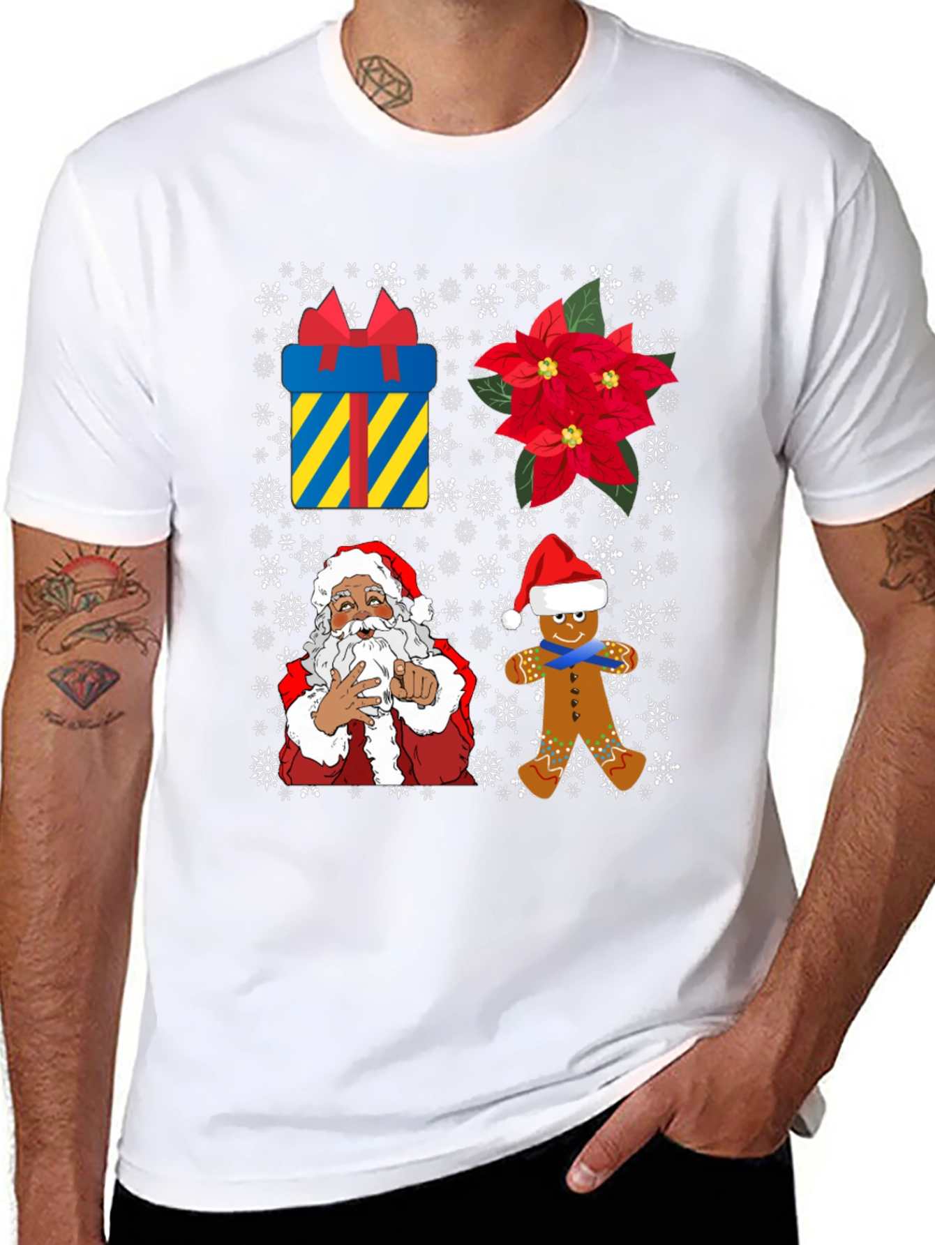 Festive Christmas T-Shirt with Santa and Gingerbread