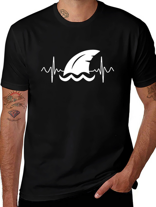 Shark Heartbeat Graphic T-Shirt - Black Cotton Tee