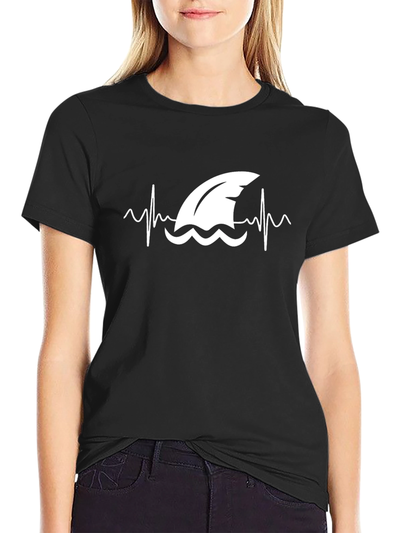 Shark Heartbeat Graphic T-Shirt - Black Cotton Tee