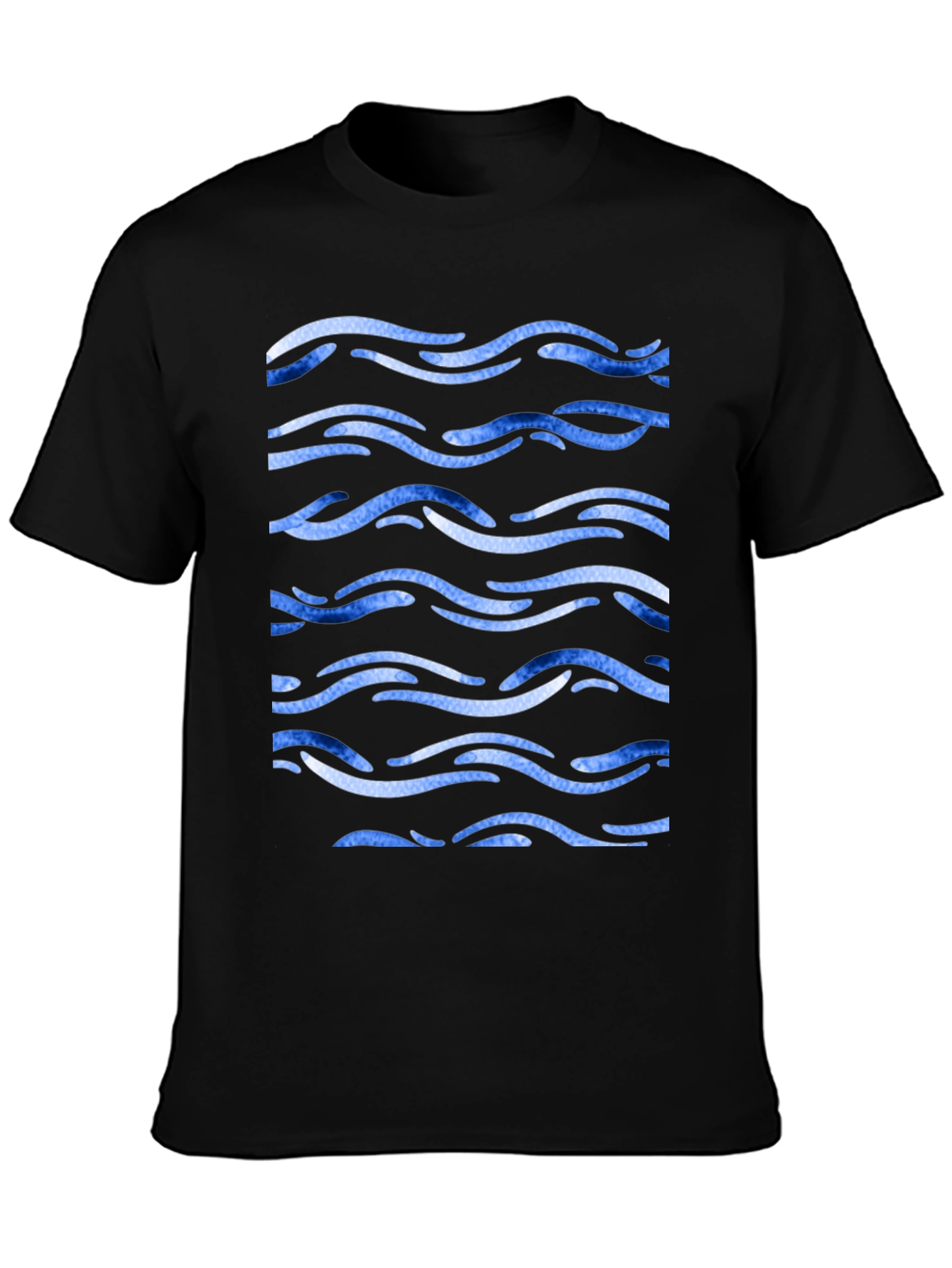 Blue Wave Pattern Black Tee