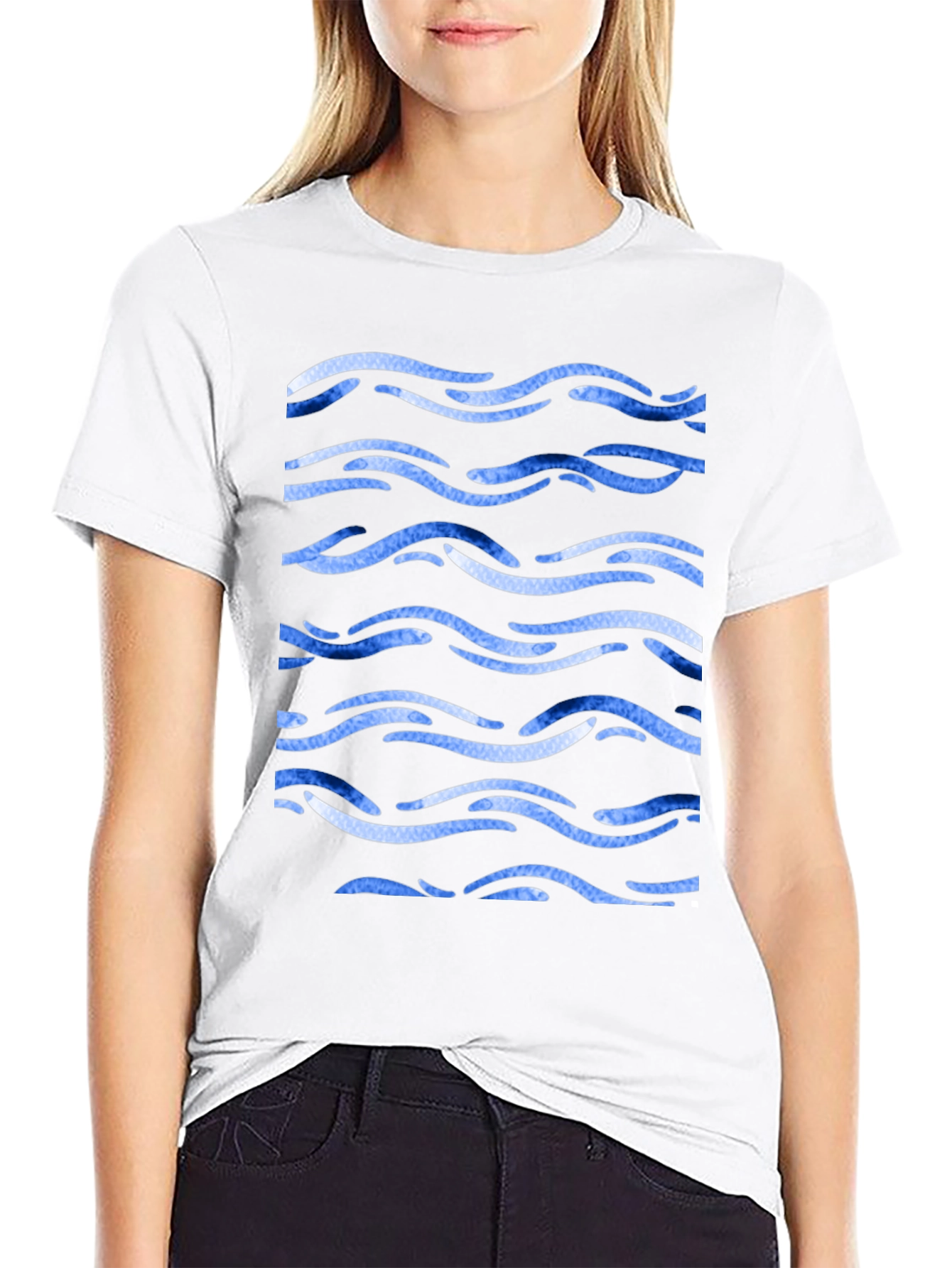 Blue Wave Pattern Black Tee