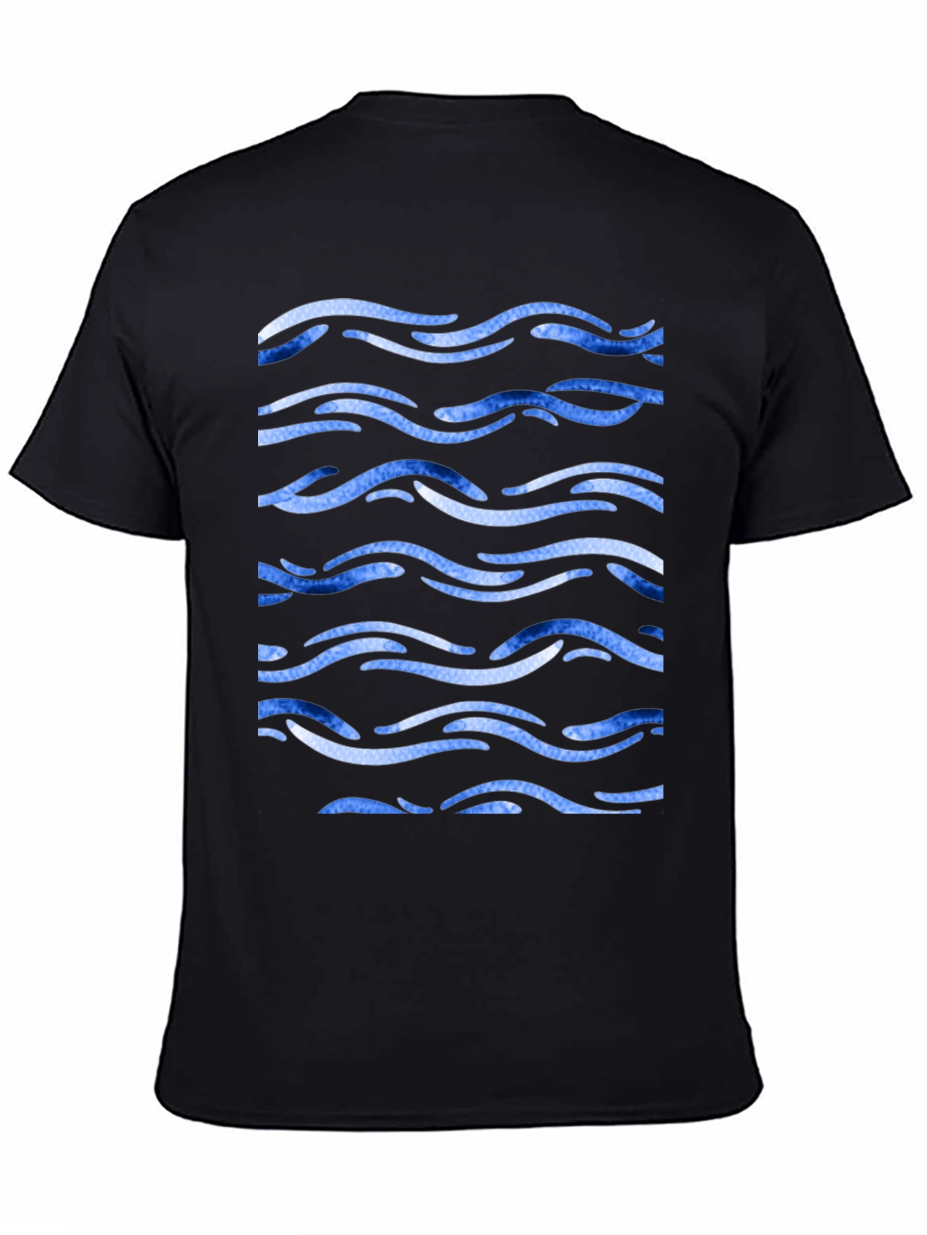 Blue Wave Pattern Black Tee