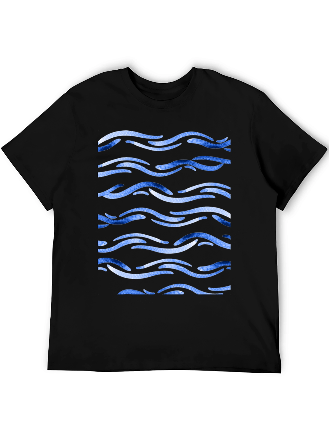 Blue Wave Pattern Black Tee
