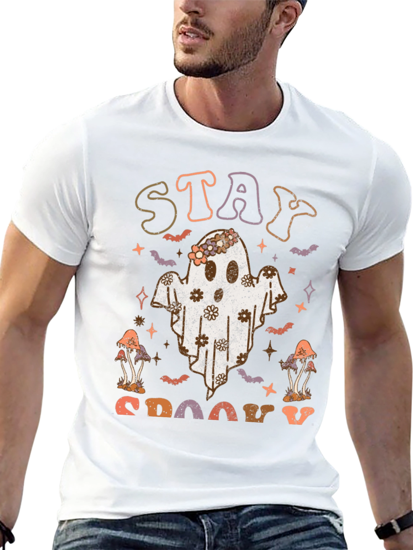 Stay Spooky Ghost Graphic Tee - Halloween Vibes