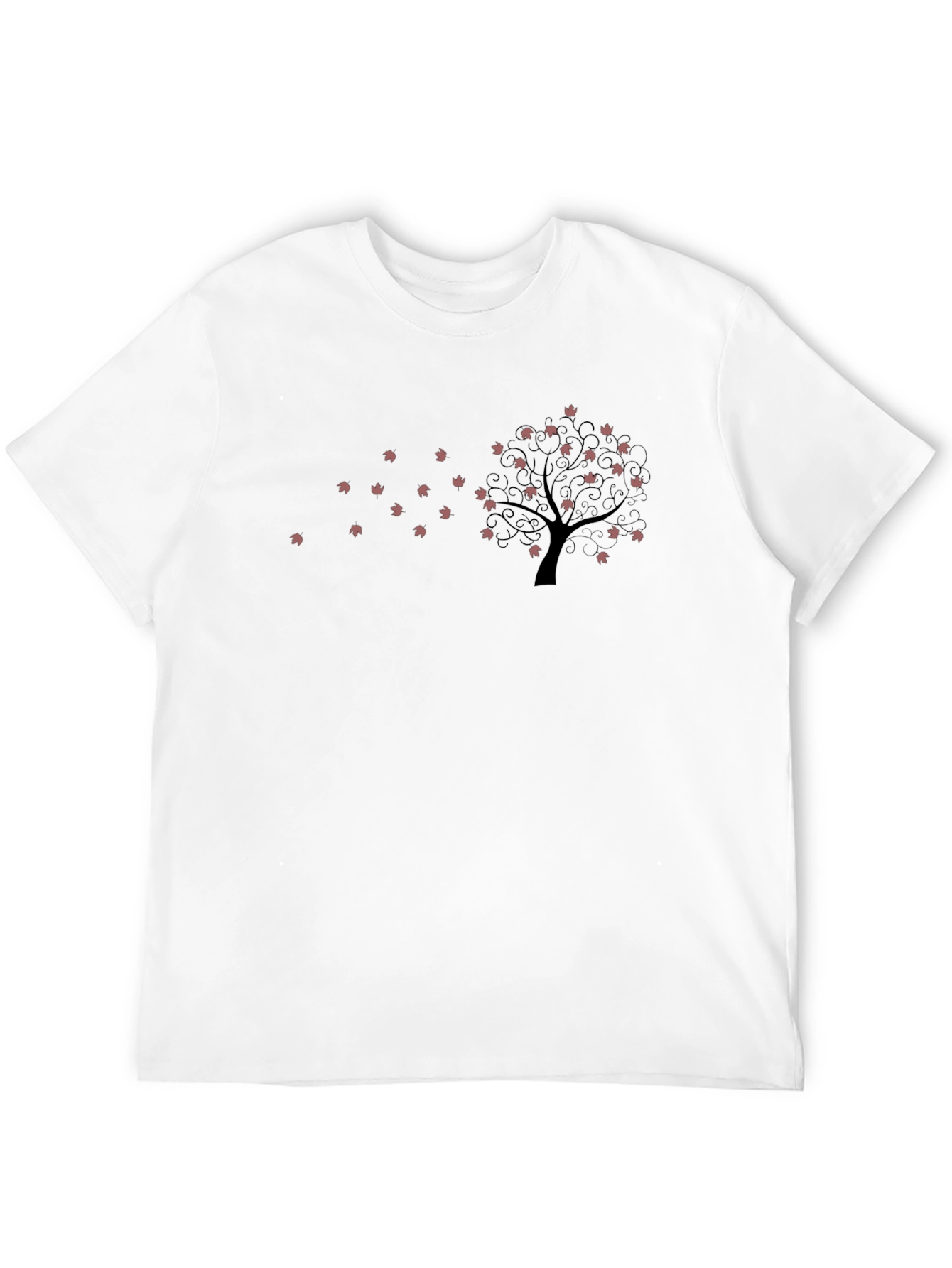 Black Graphic Tee - Falling Leaves Tree Design