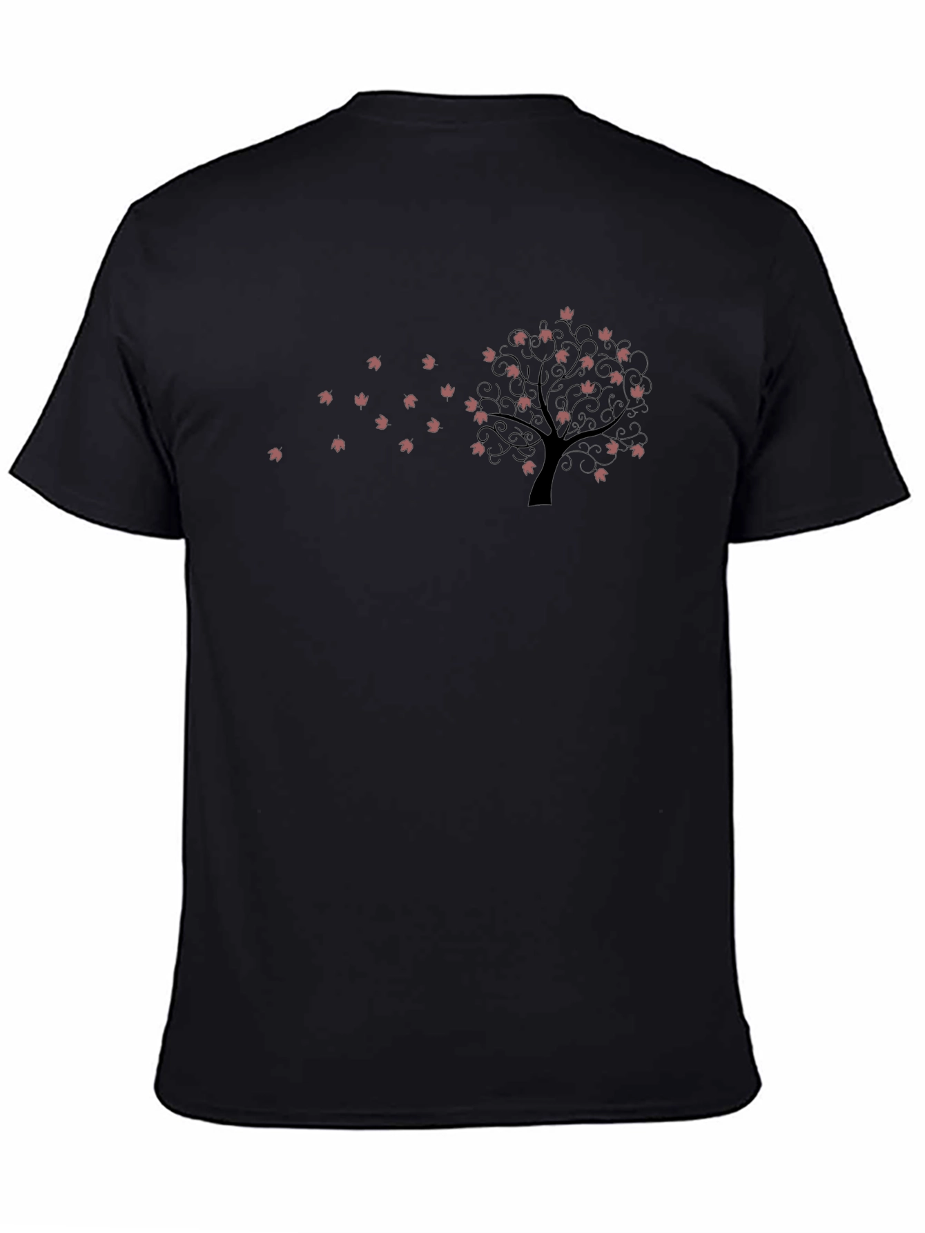 Black Graphic Tee - Falling Leaves Tree Design