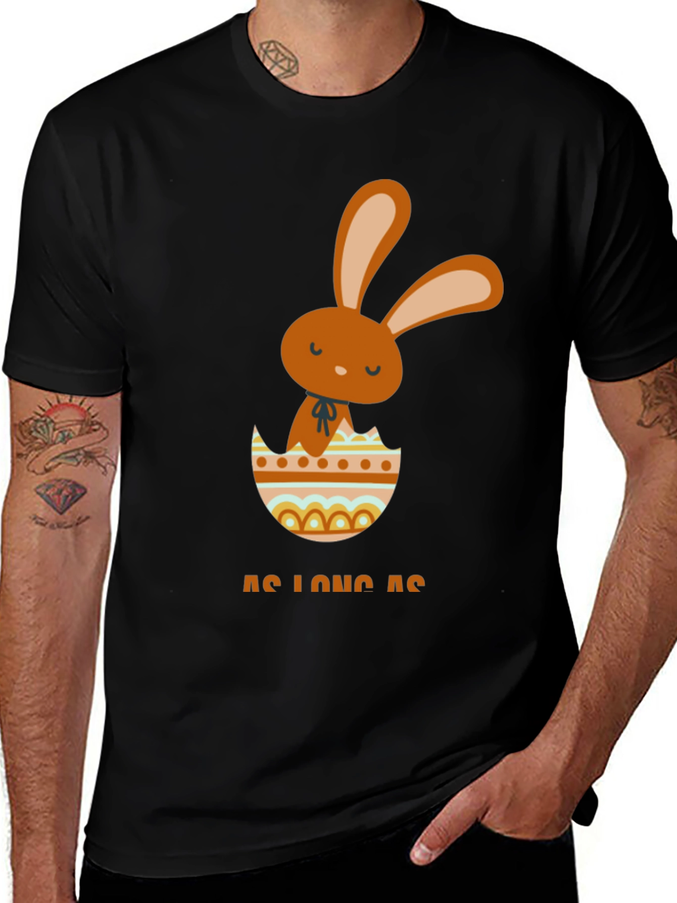 Easter Bunny Egg Graphic Tee - Black Cotton T-Shirt