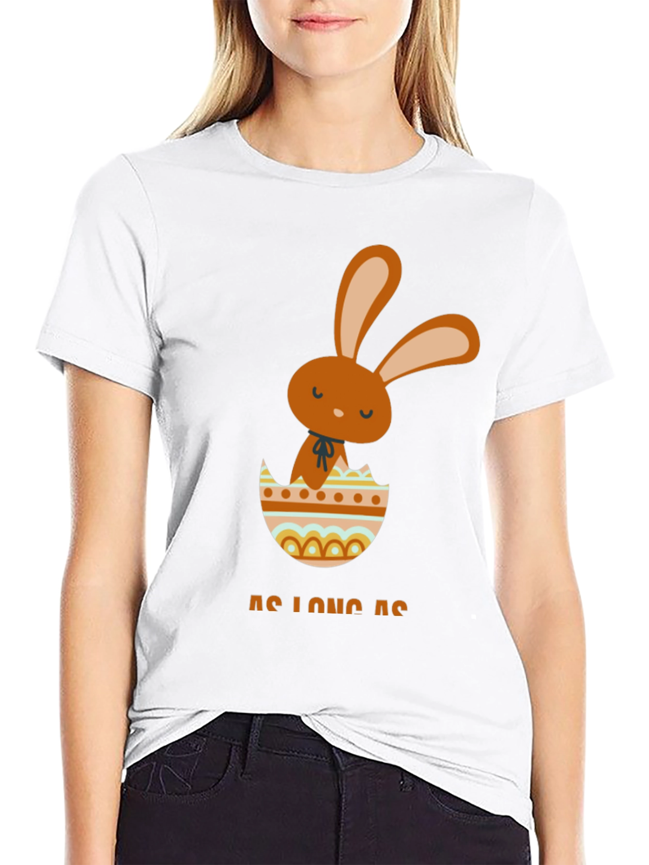 Easter Bunny Egg Graphic Tee - Black Cotton T-Shirt