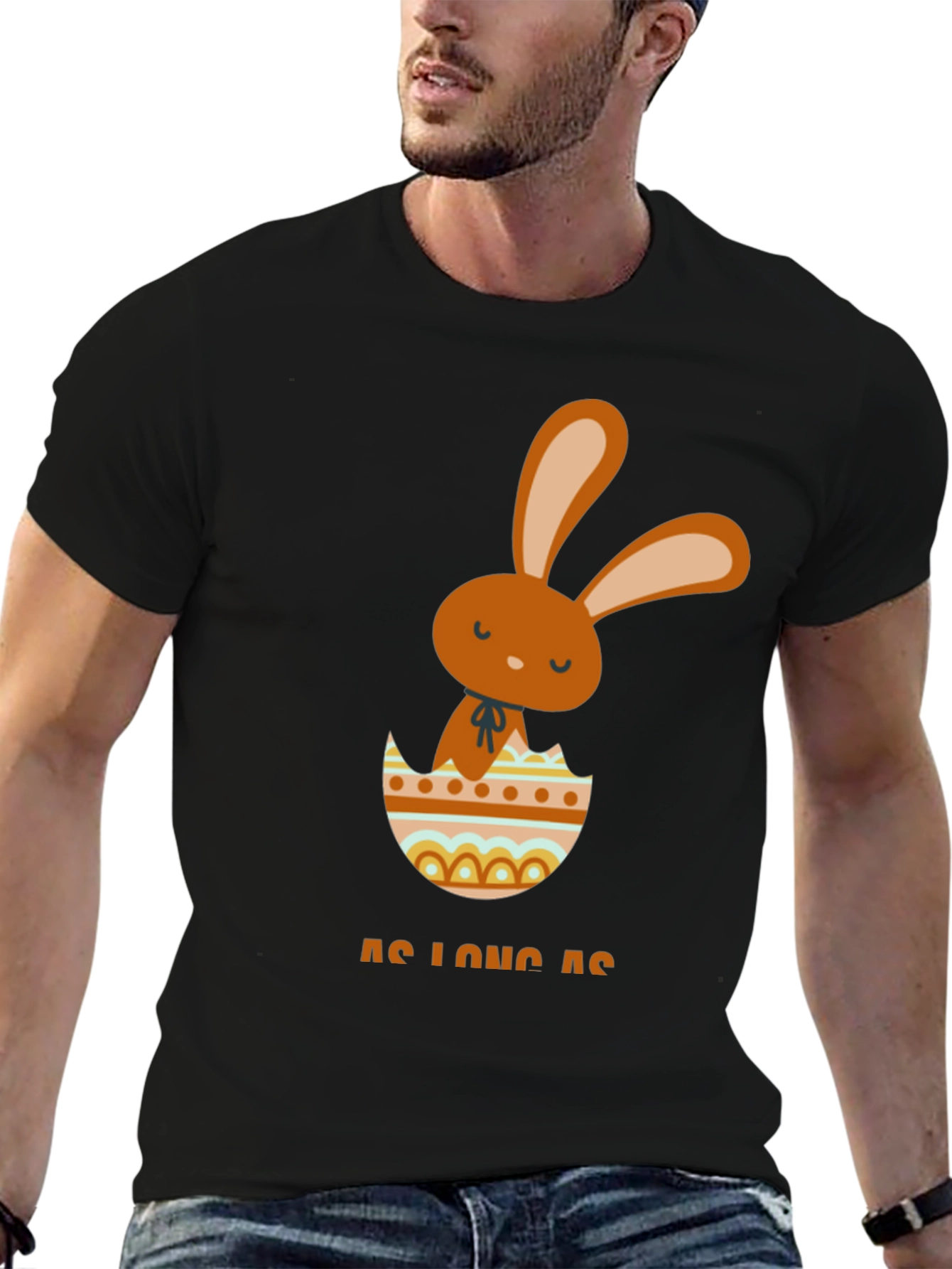 Easter Bunny Egg Graphic Tee - Black Cotton T-Shirt