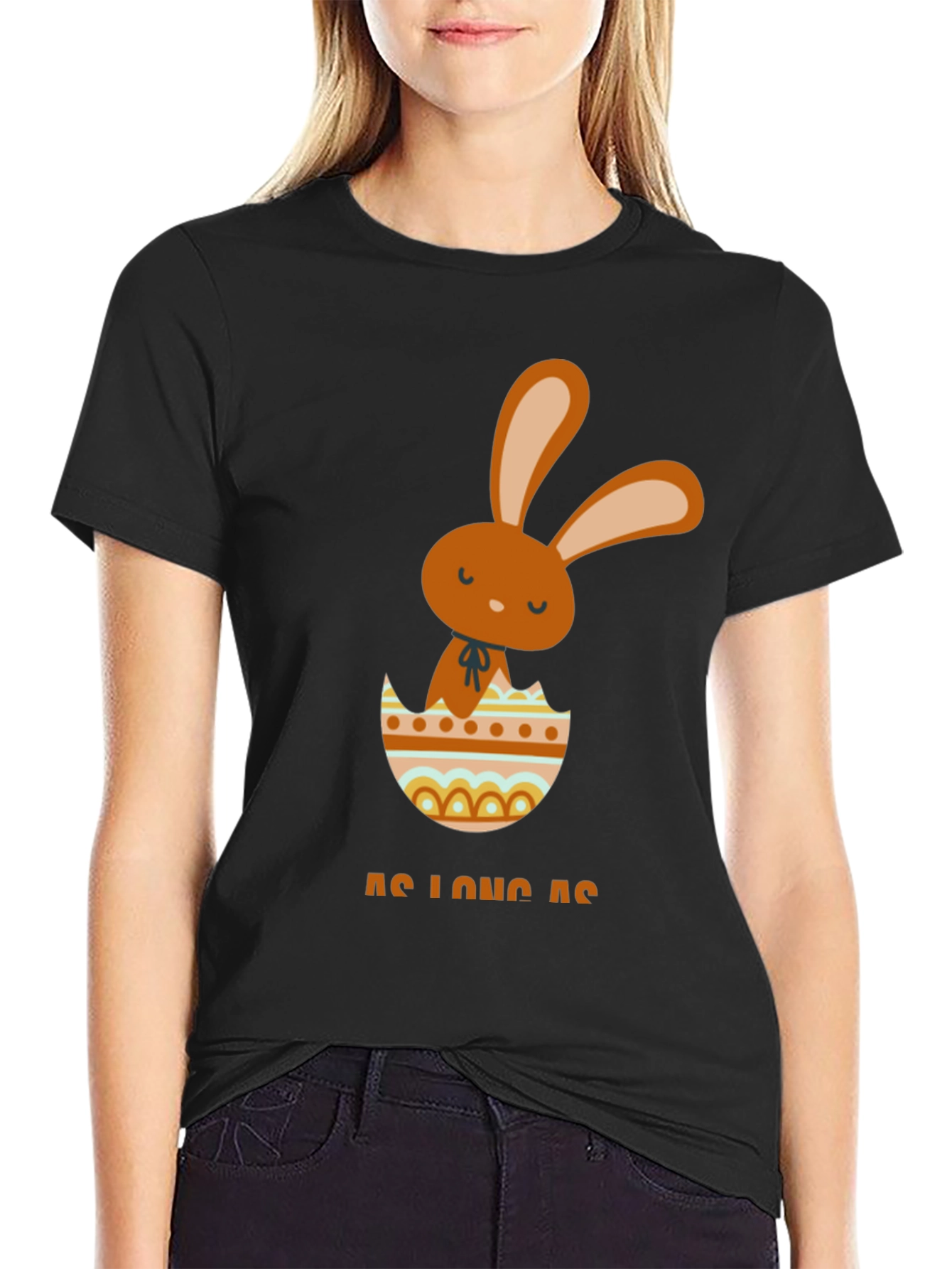 Easter Bunny Egg Graphic Tee - Black Cotton T-Shirt