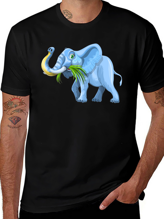 Cartoon Elephant Graphic Tee - Black Casual T-Shirt