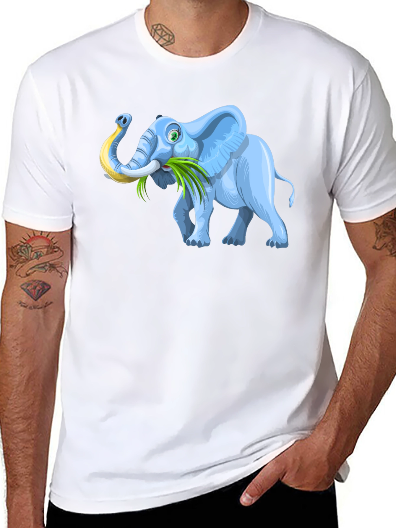 Cartoon Elephant Graphic Tee - Black Casual T-Shirt