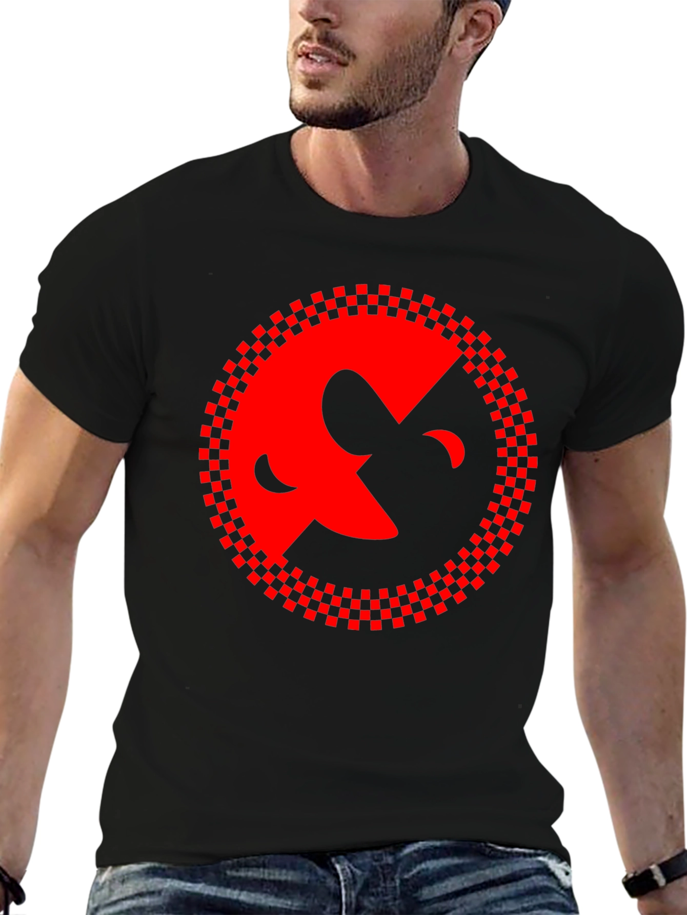 Abstract Face Graphic Black Tee