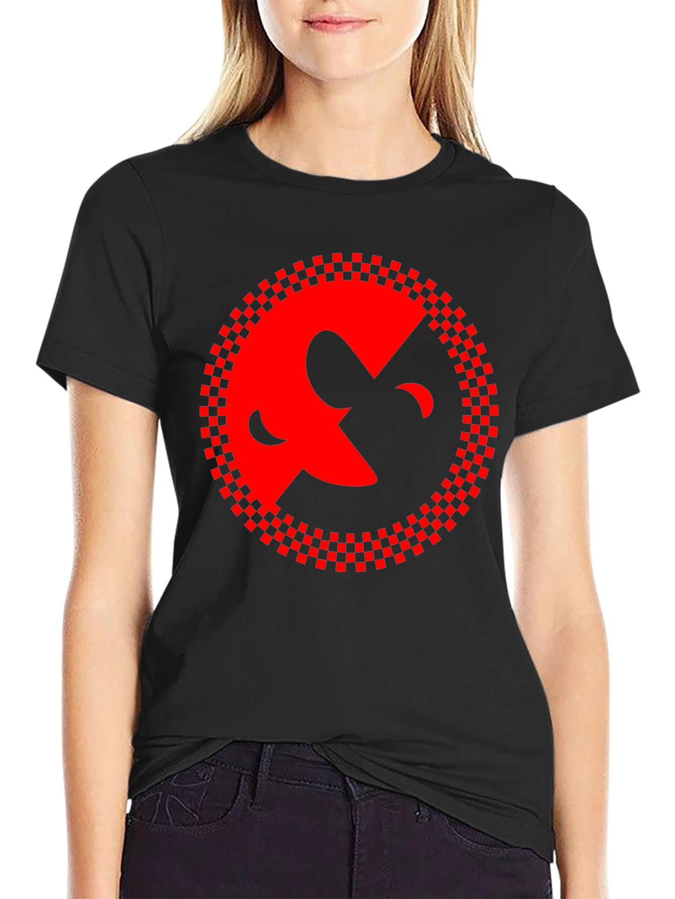 Abstract Face Graphic Black Tee