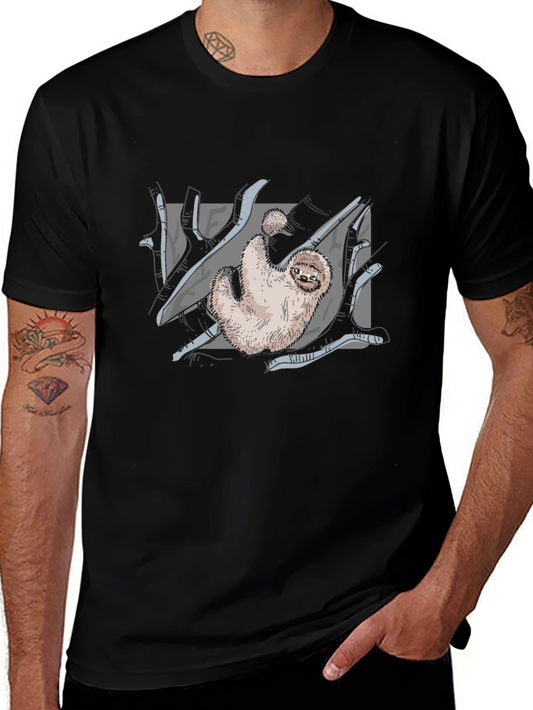 Sloth Graphic Print Black T-Shirt