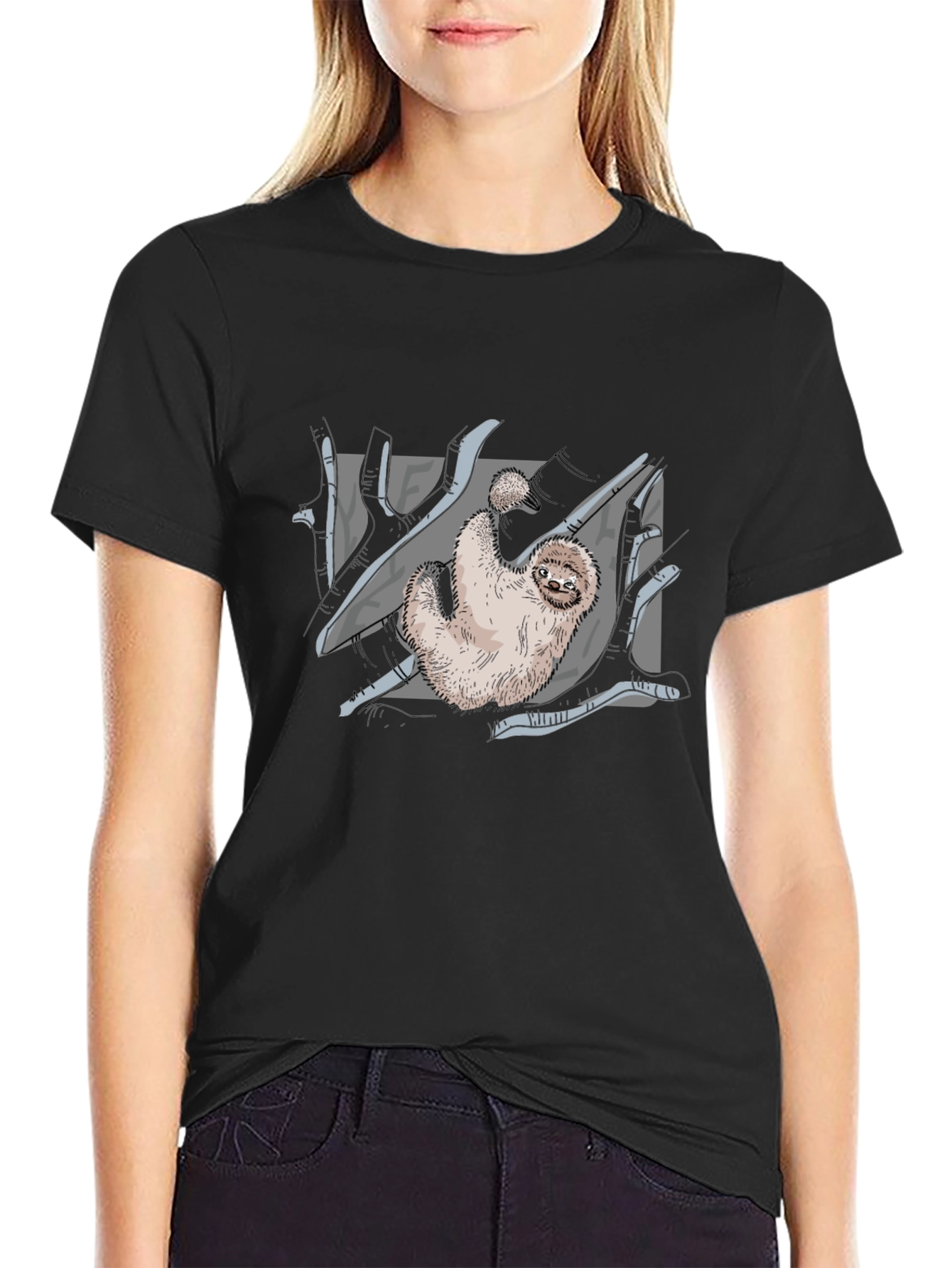 Sloth Graphic Print Black T-Shirt