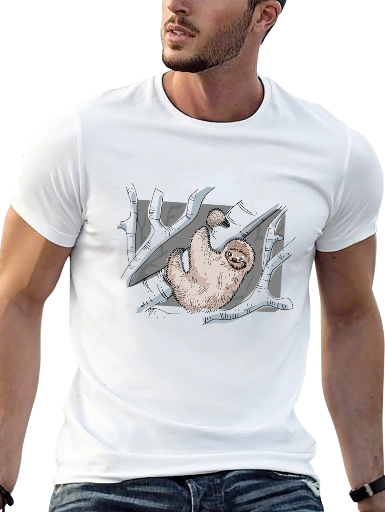 Sloth Graphic Print Black T-Shirt