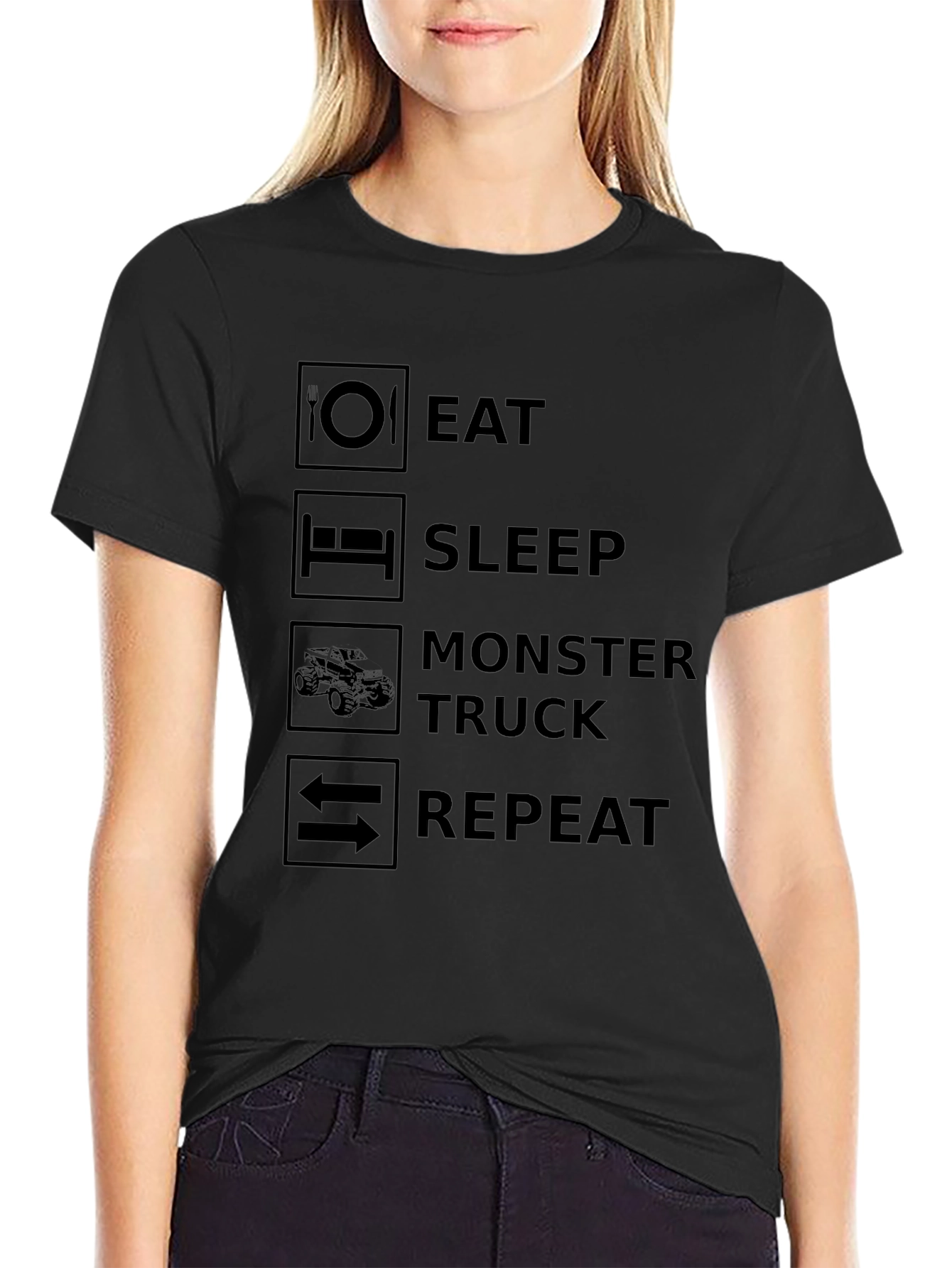 Eat Sleep Monster Truck Repeat Black T-Shirt