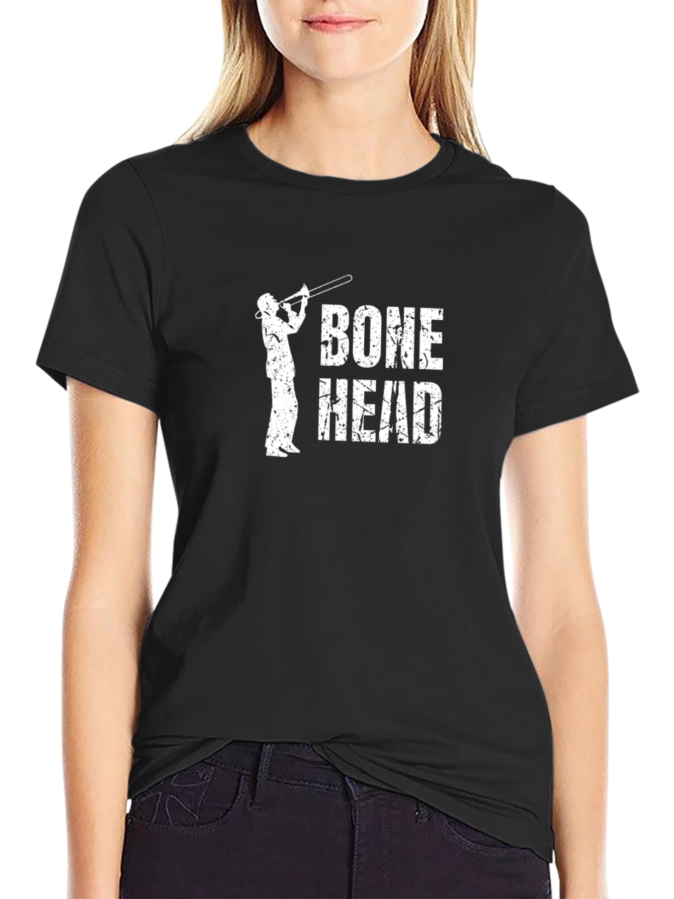 Bone Head Trombone Player Black T-Shirt