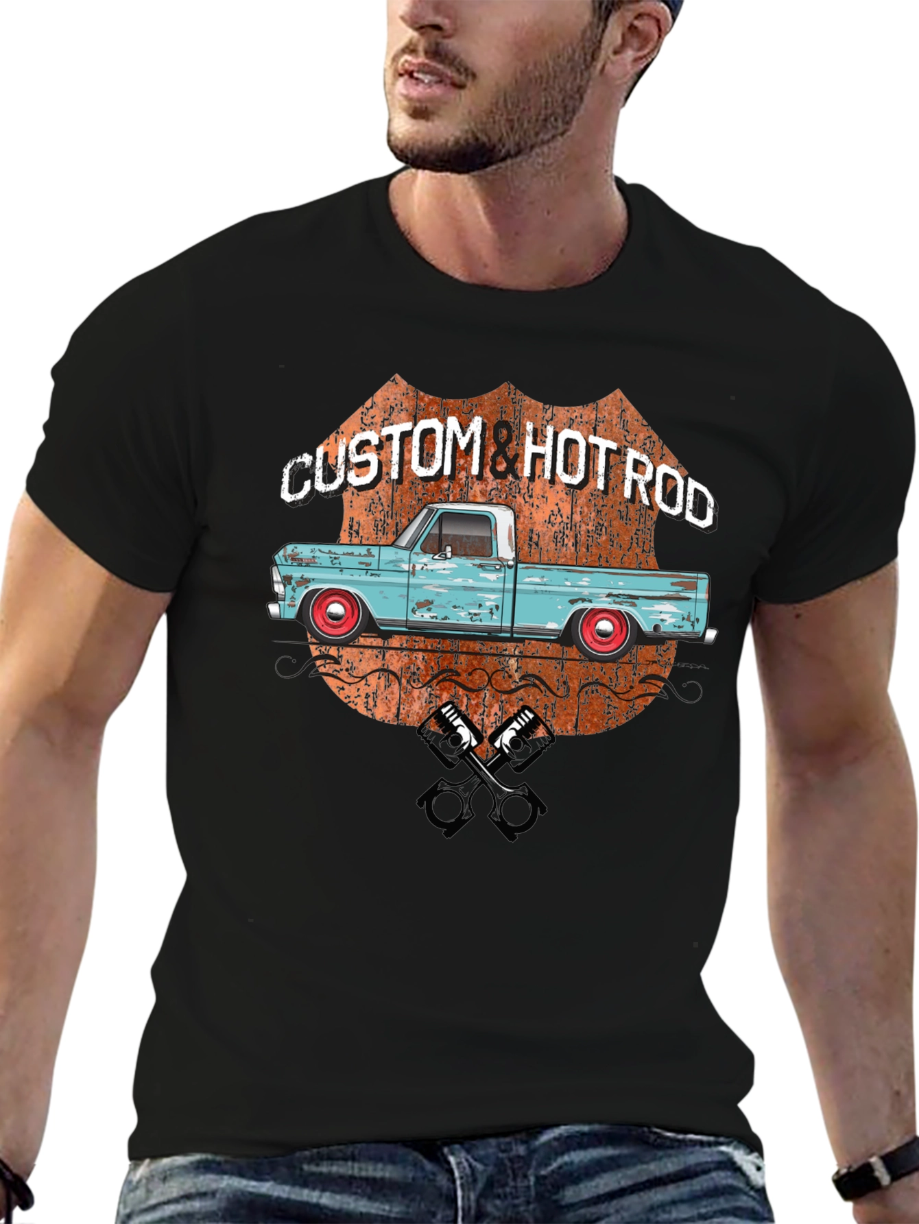 Custom Hot Rod Truck T-Shirt - Black