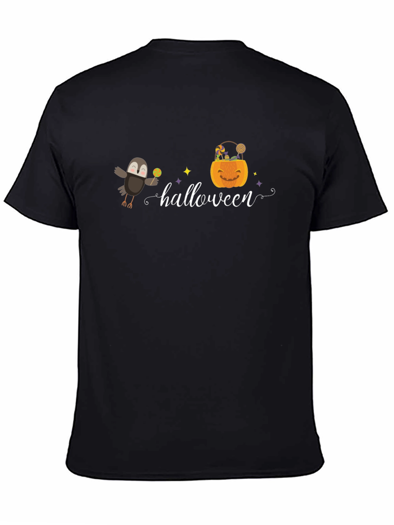 Halloween Graphic Tee - Crow & Pumpkin Design