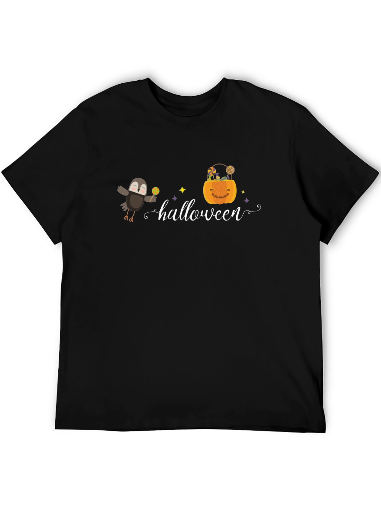 Halloween Graphic Tee - Crow & Pumpkin Design