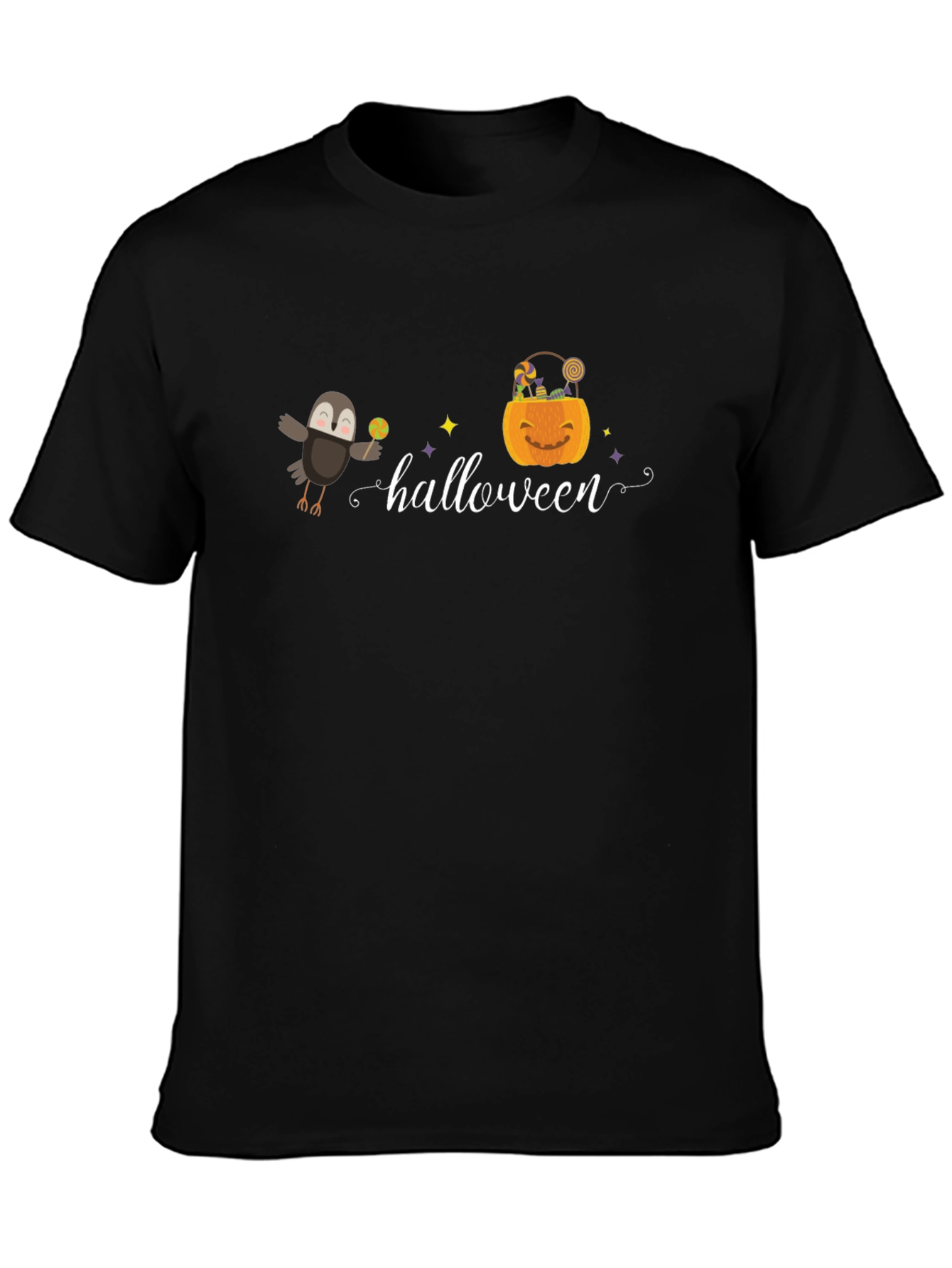 Halloween Graphic Tee - Crow & Pumpkin Design