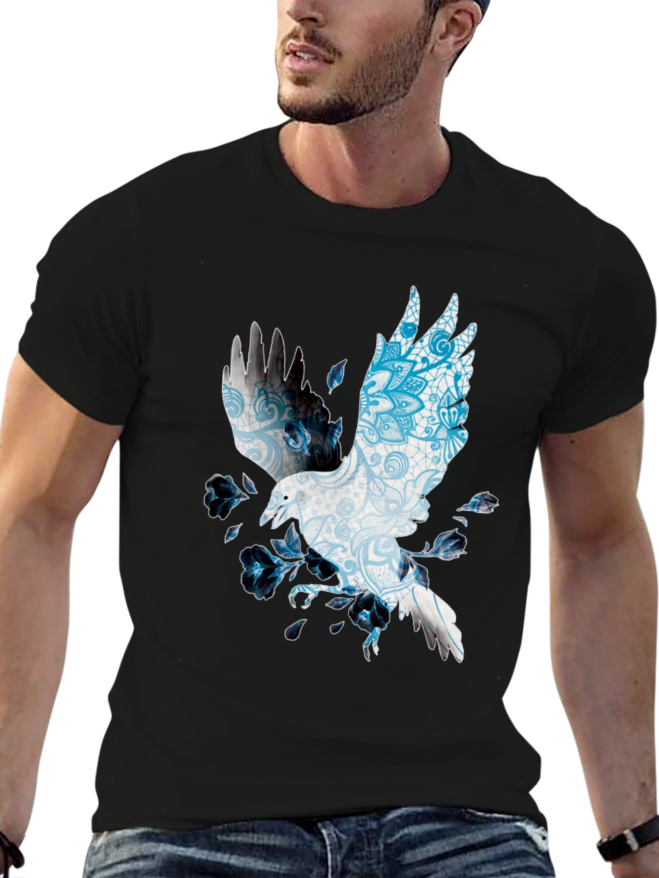 Raven Mandala Print Black T-Shirt