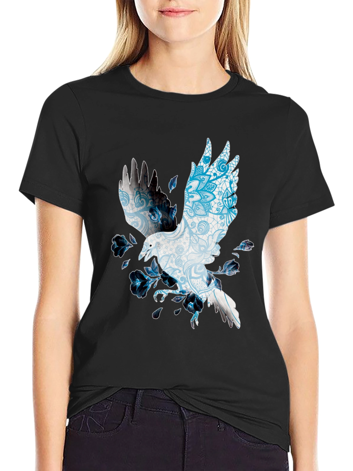 Raven Mandala Print Black T-Shirt