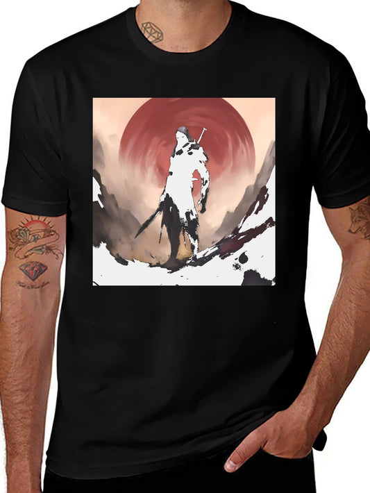 Samurai Sunset Graphic Tee - Stylish Ink Print