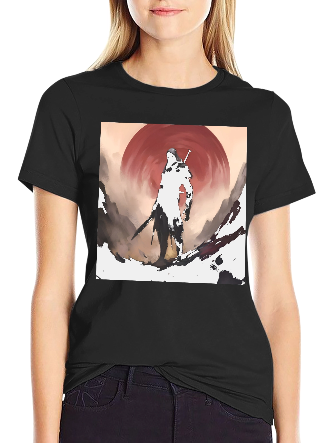 Samurai Sunset Graphic Tee - Stylish Ink Print