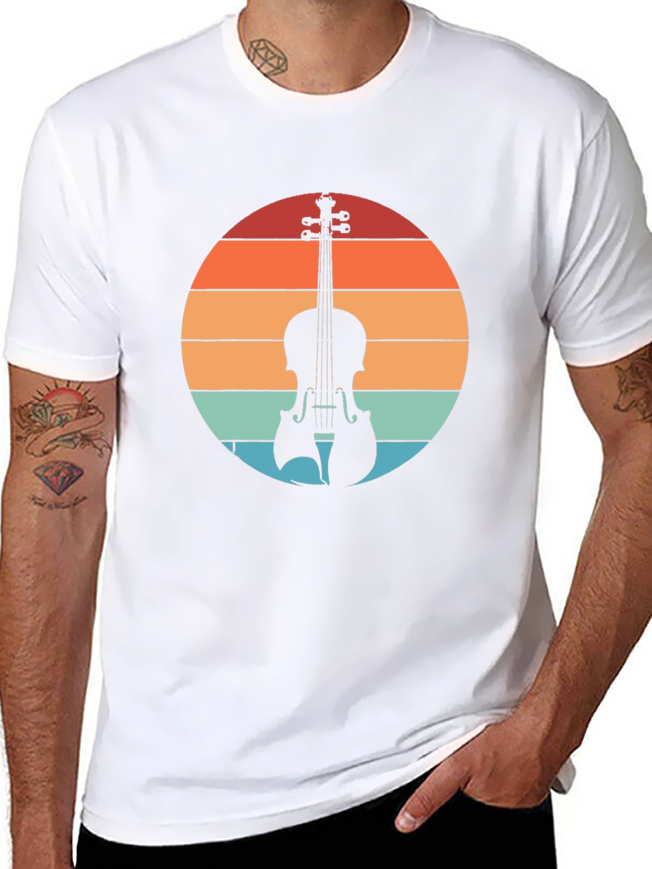 Retro Violin Sunset Graphic Tee - Musical Instrument T-Shirt